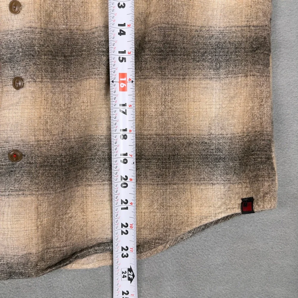 Woolrich Mens Large Ombre Plaid Flannel Shirt Tan Brown Button Down Heavyweight